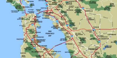 नक्शे के साथ सैन फ्रांसिस्को क्षेत्र के कस्बों
